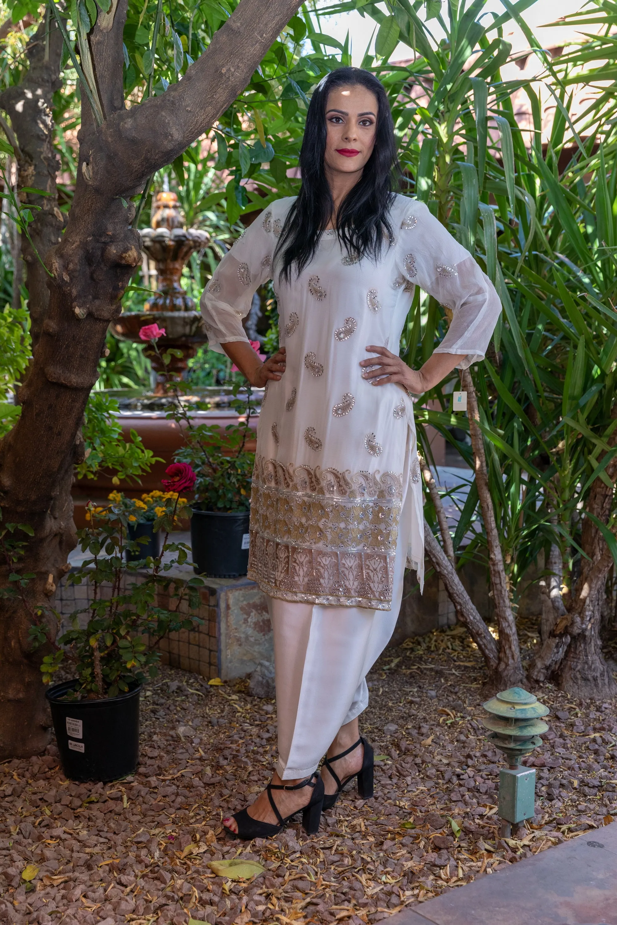 White Chiffon Embroidery Suit