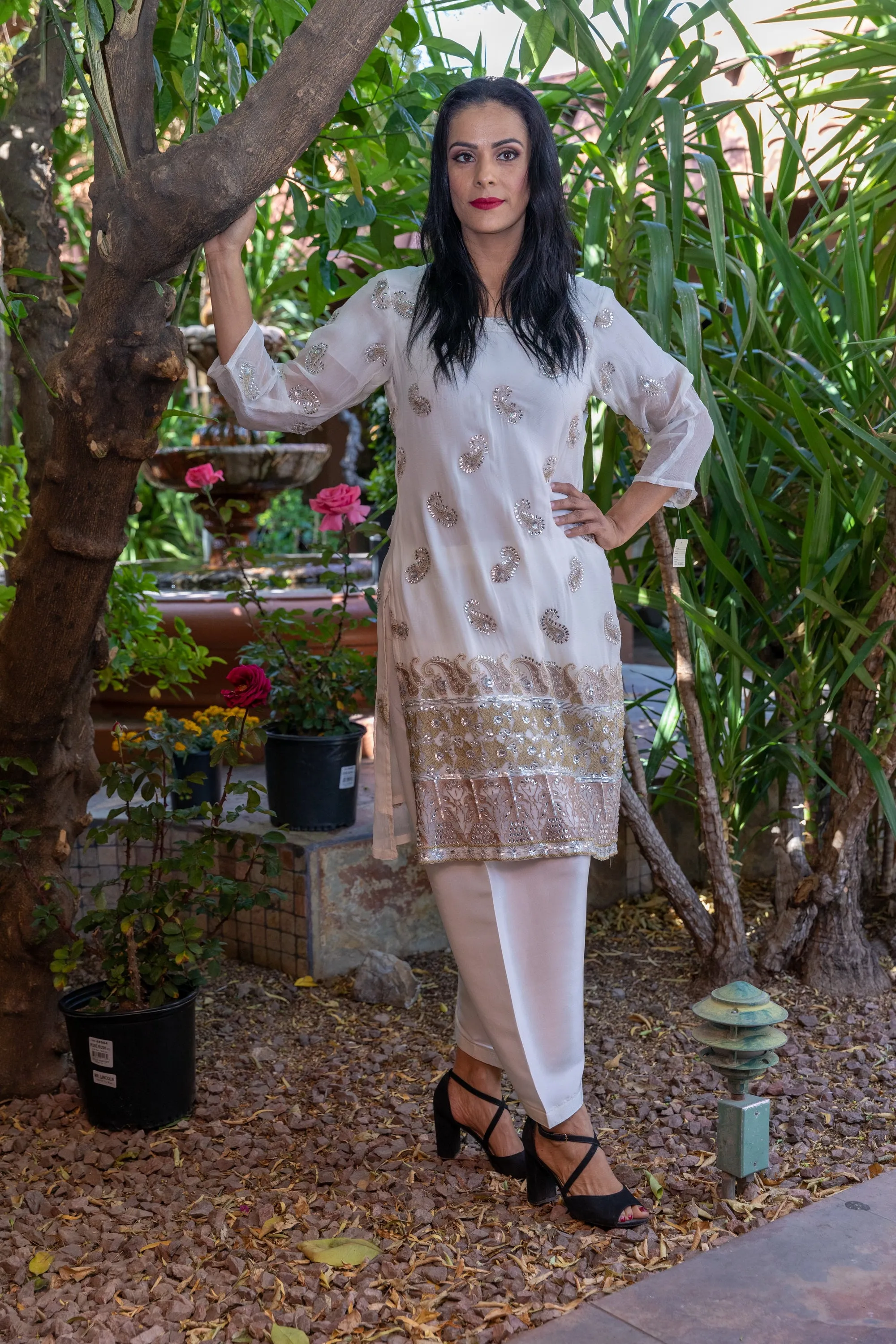 White Chiffon Embroidery Suit