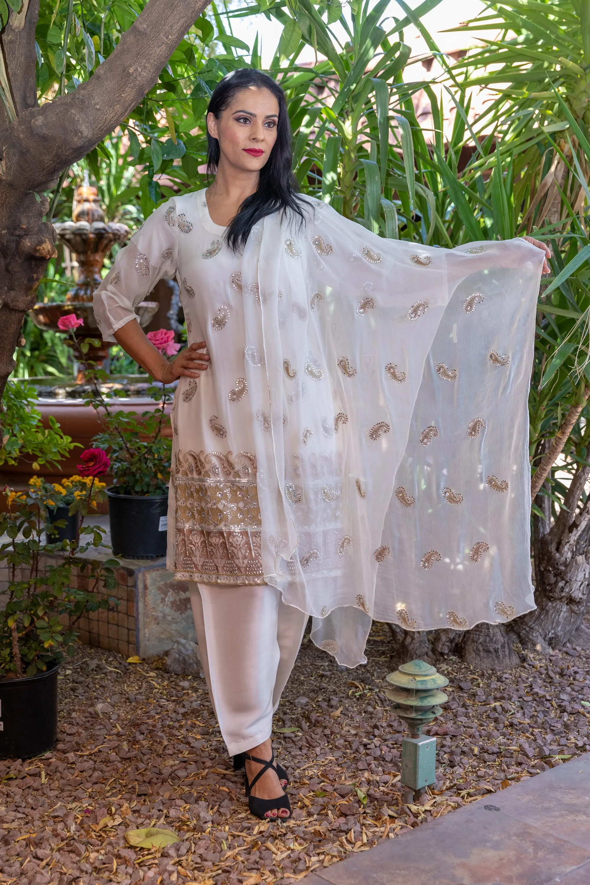 White Chiffon Embroidery Suit