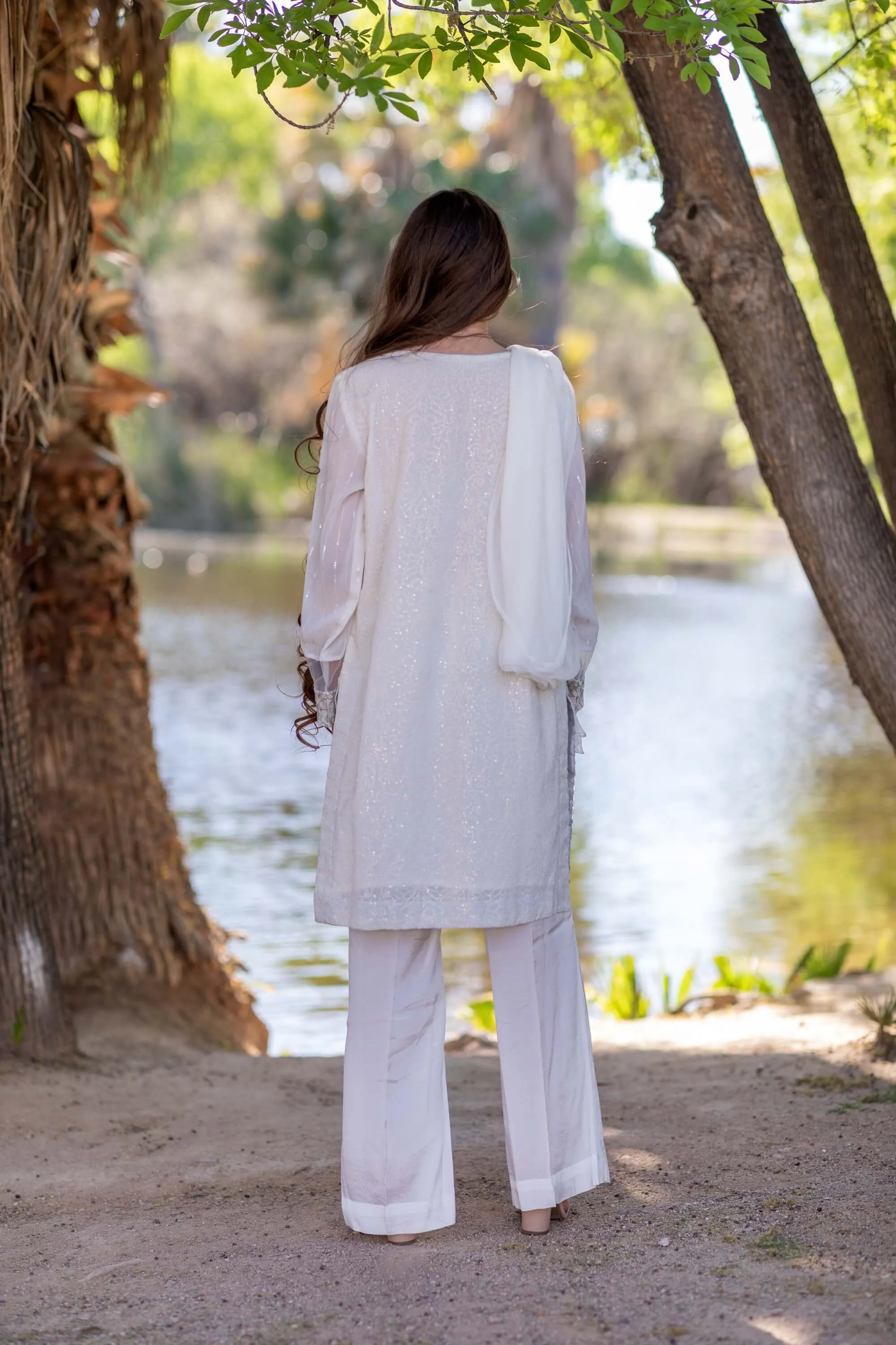 White Embroidery Suit-Salwar Kameez