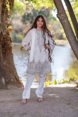 White Embroidery Suit-Salwar Kameez