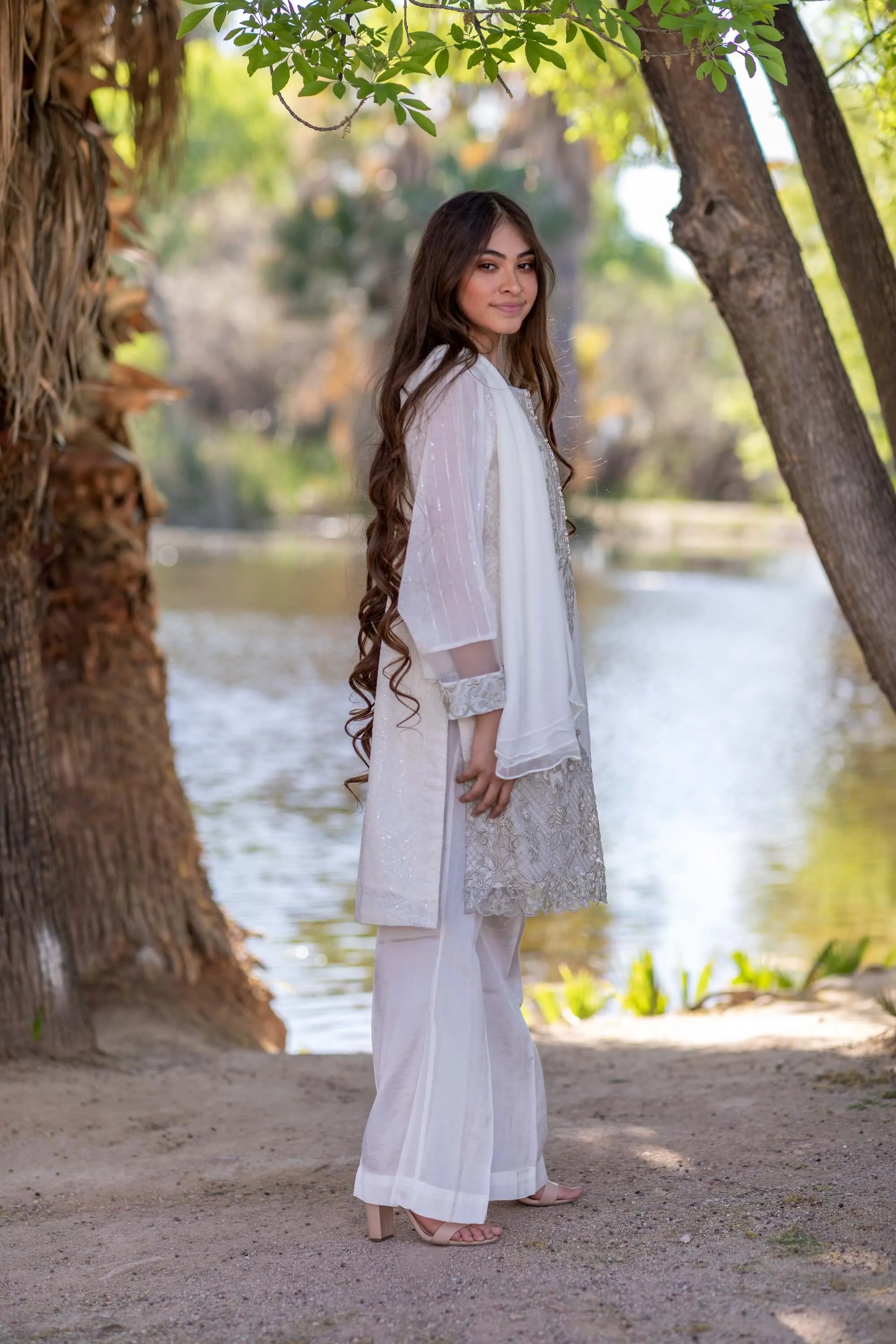 White Embroidery Suit-Salwar Kameez