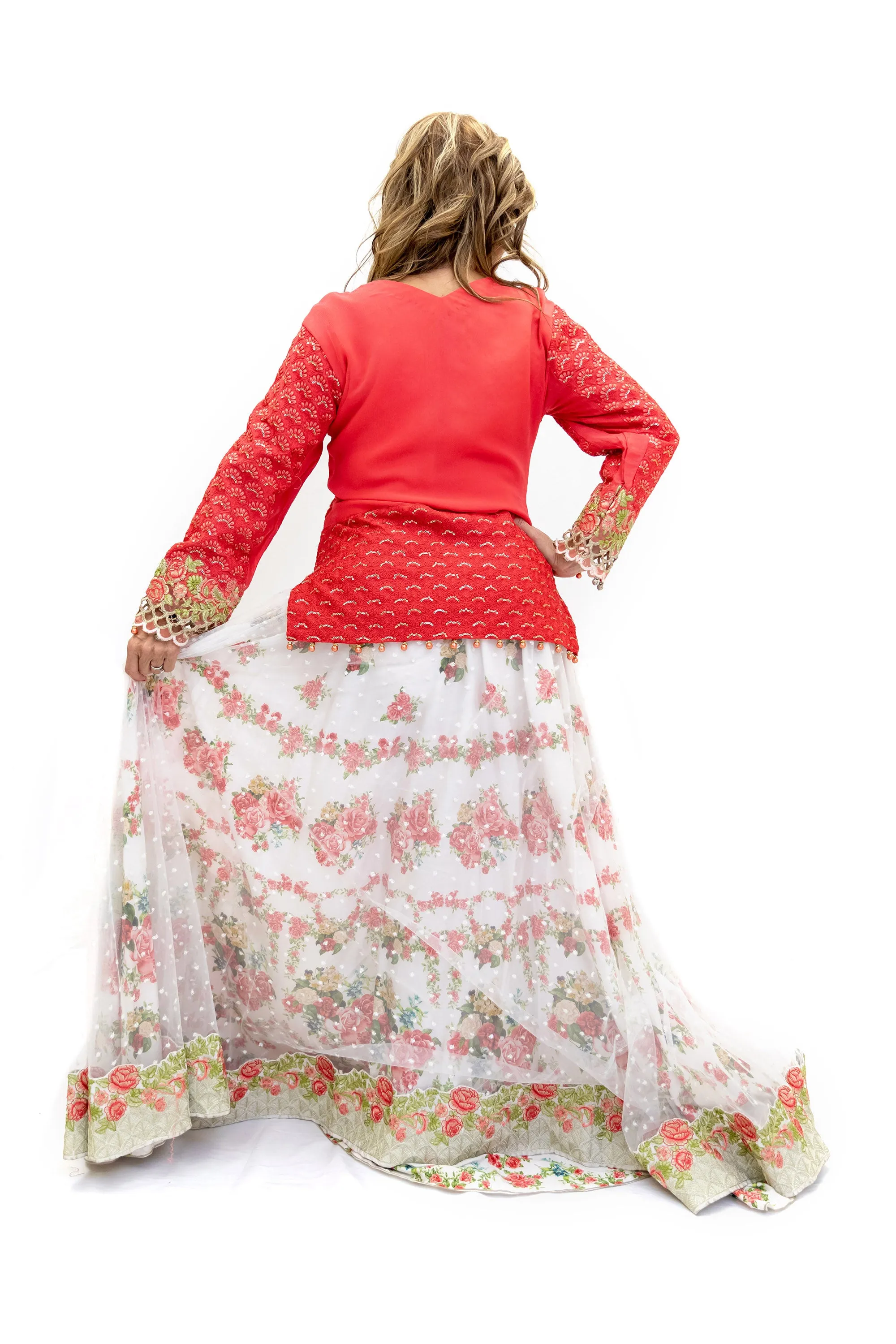 White Floral Lengha - Skirt