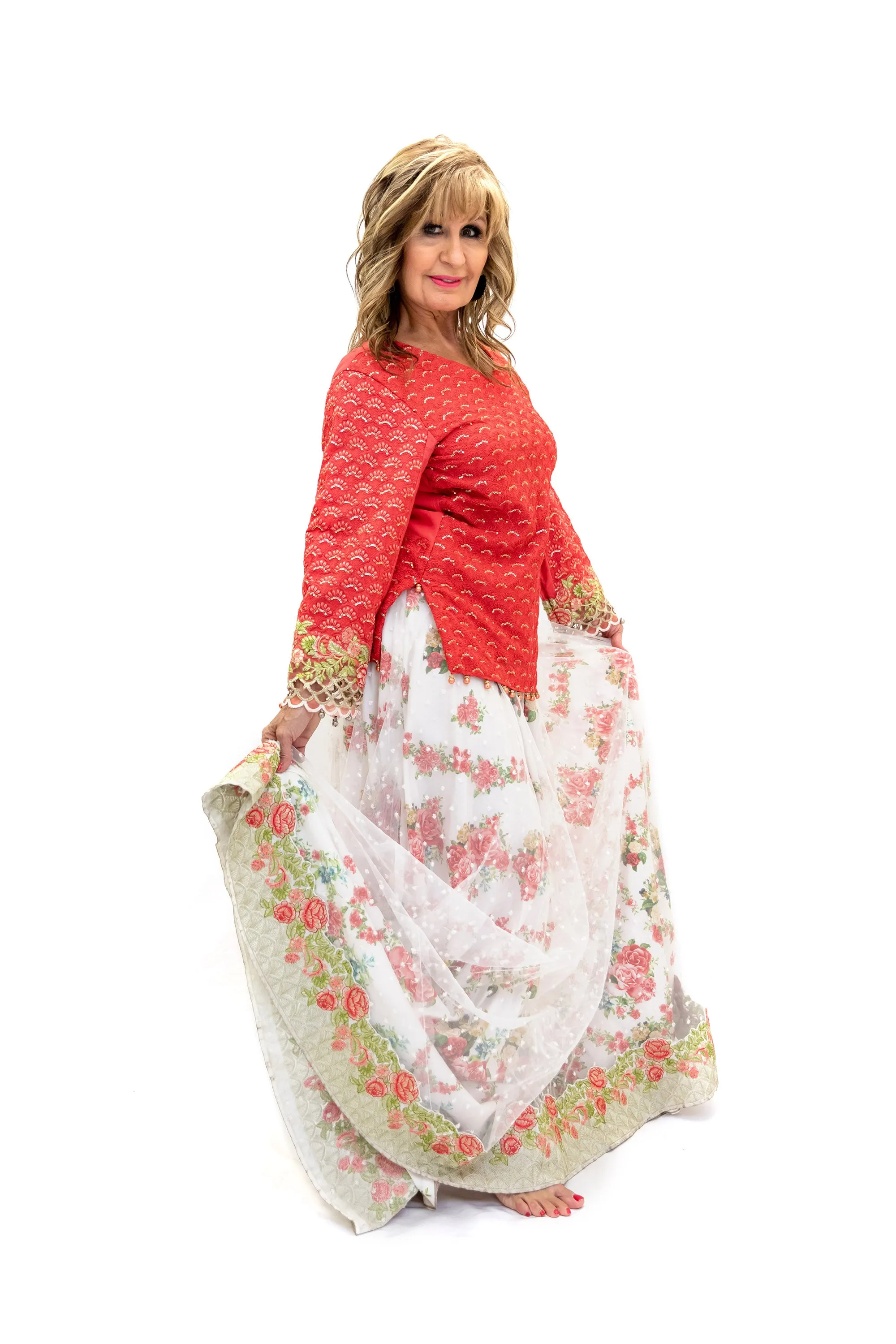 White Floral Lengha - Skirt