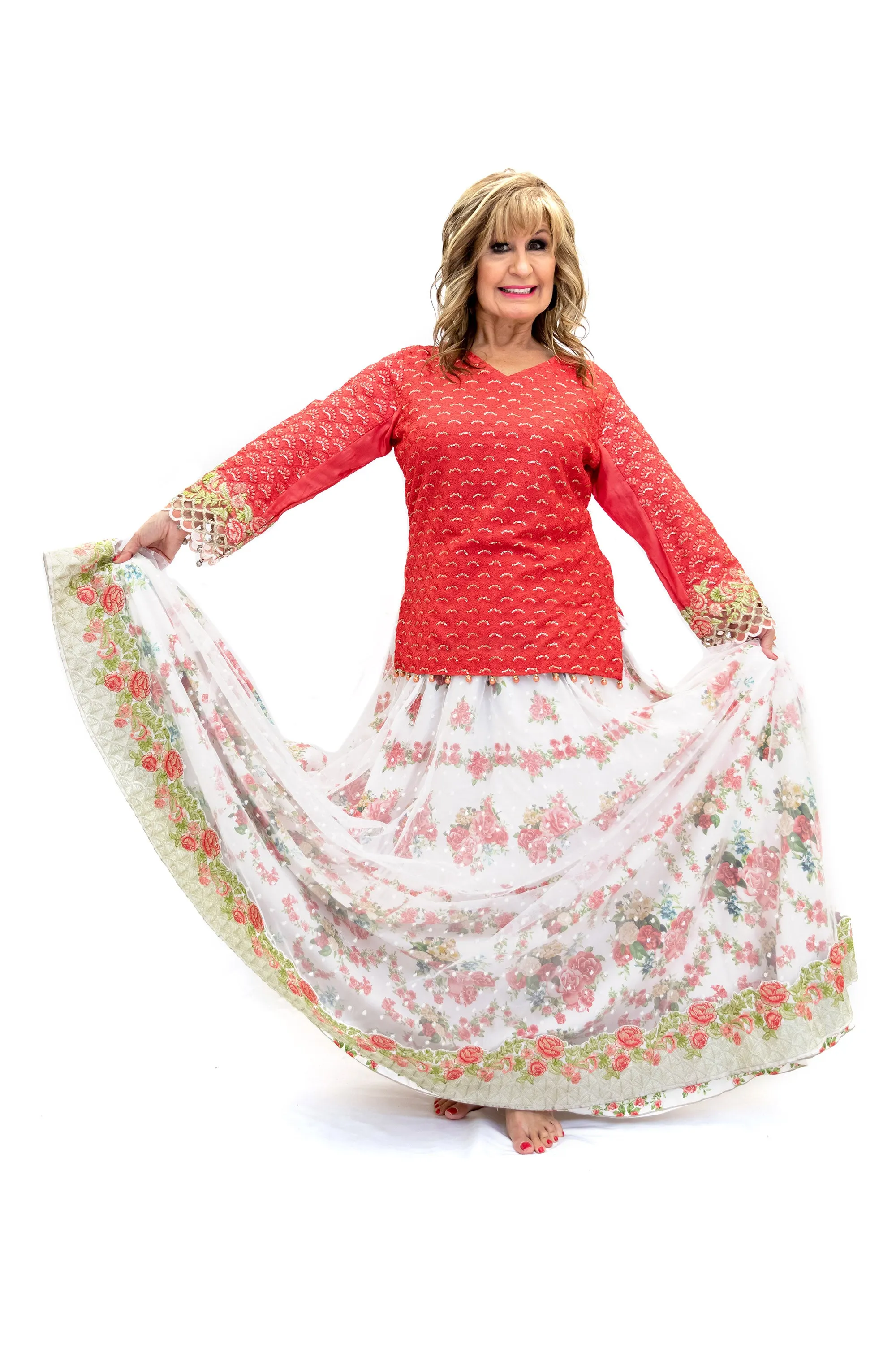 White Floral Lengha - Skirt