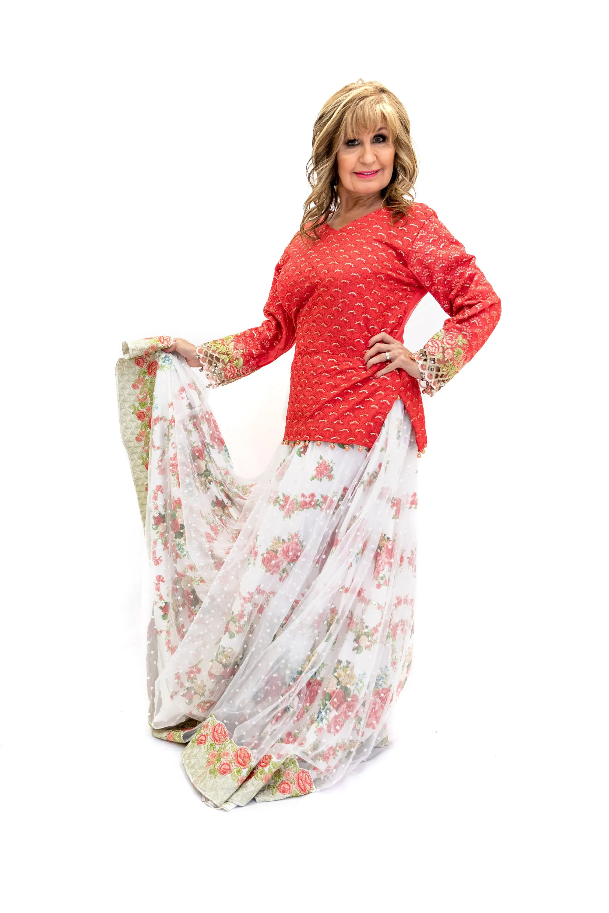White Floral Lengha - Skirt