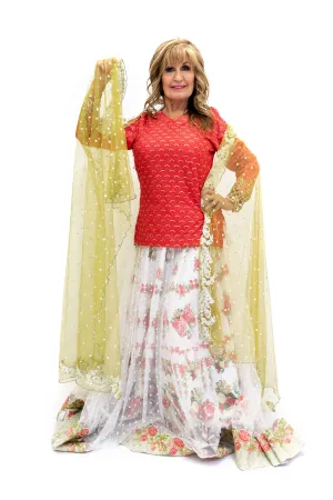 White Floral Lengha - Skirt