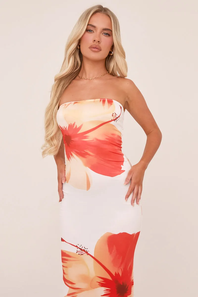 White Floral Print Bandeau Maxi Dress - Elisabeth