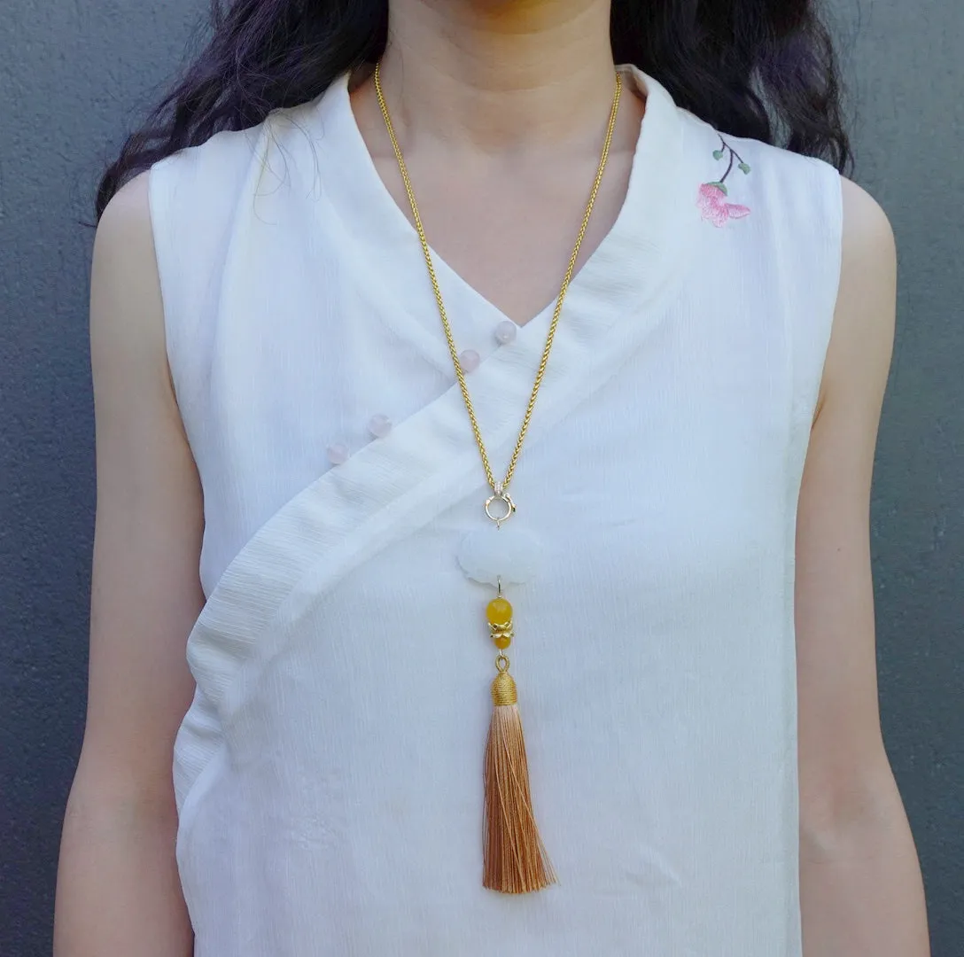 White Jade Lotus Tassel Pendant