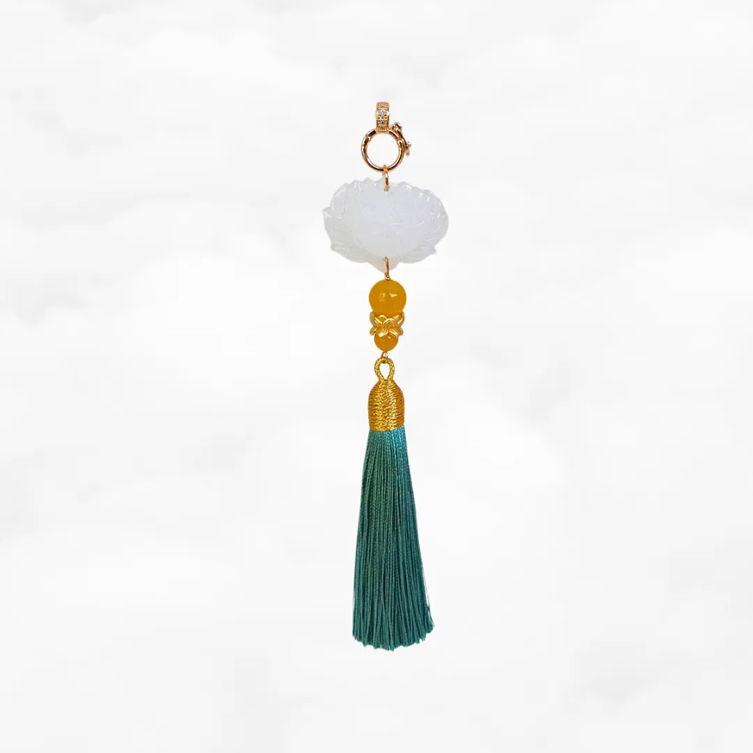 White Jade Lotus Tassel Pendant