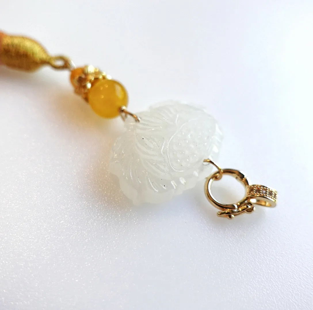 White Jade Lotus Tassel Pendant