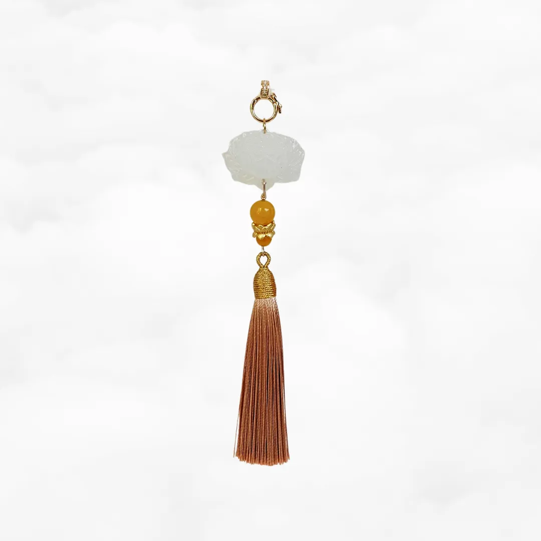 White Jade Lotus Tassel Pendant