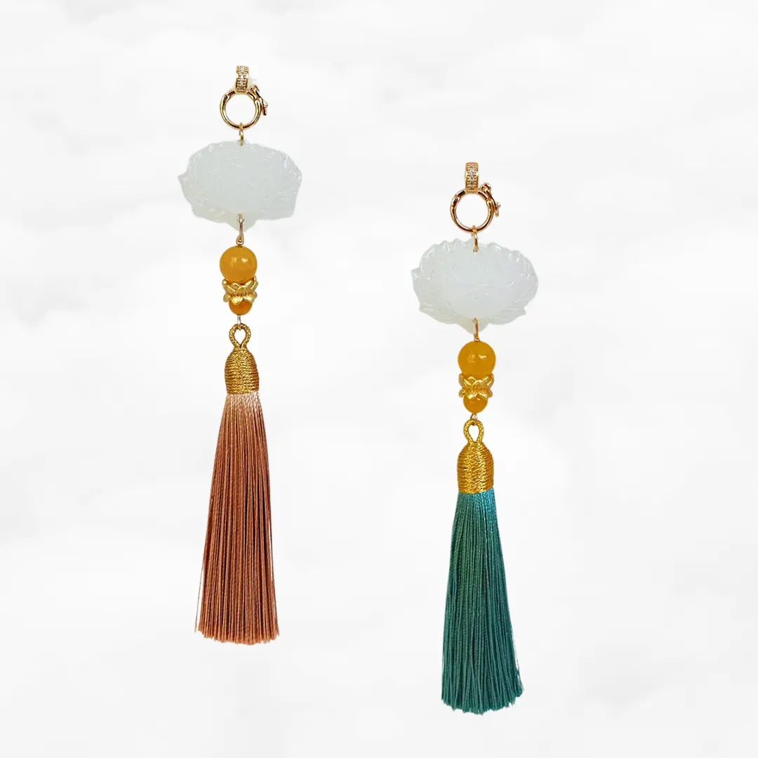 White Jade Lotus Tassel Pendant