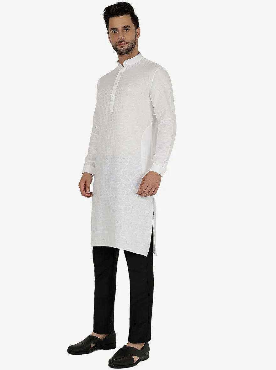 White Self Textured Regular Fit Modi Kurta | JadeBlue