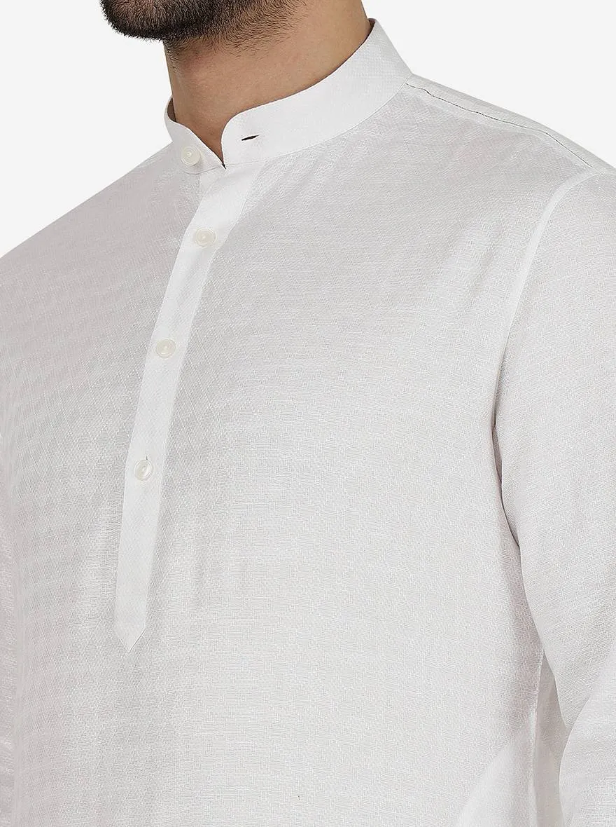 White Self Textured Regular Fit Modi Kurta | JadeBlue