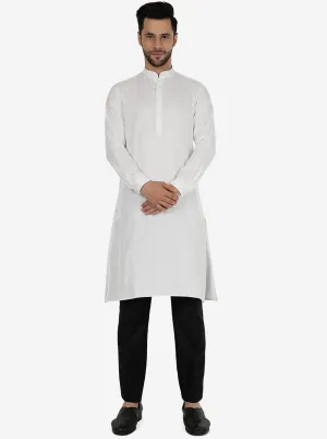 White Self Textured Regular Fit Modi Kurta | JadeBlue