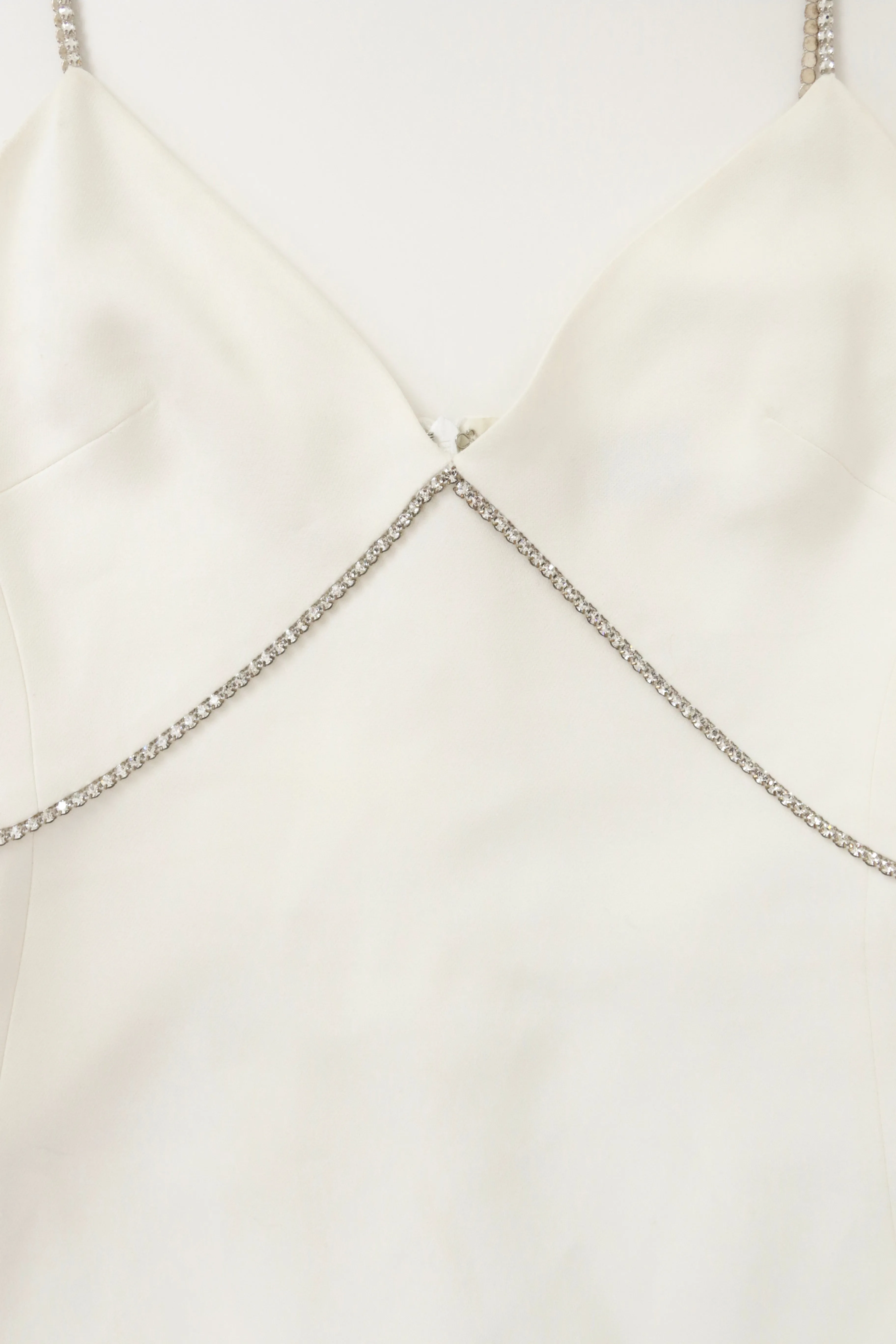 White Sleeveless Rhinestone Trim Mini Dress