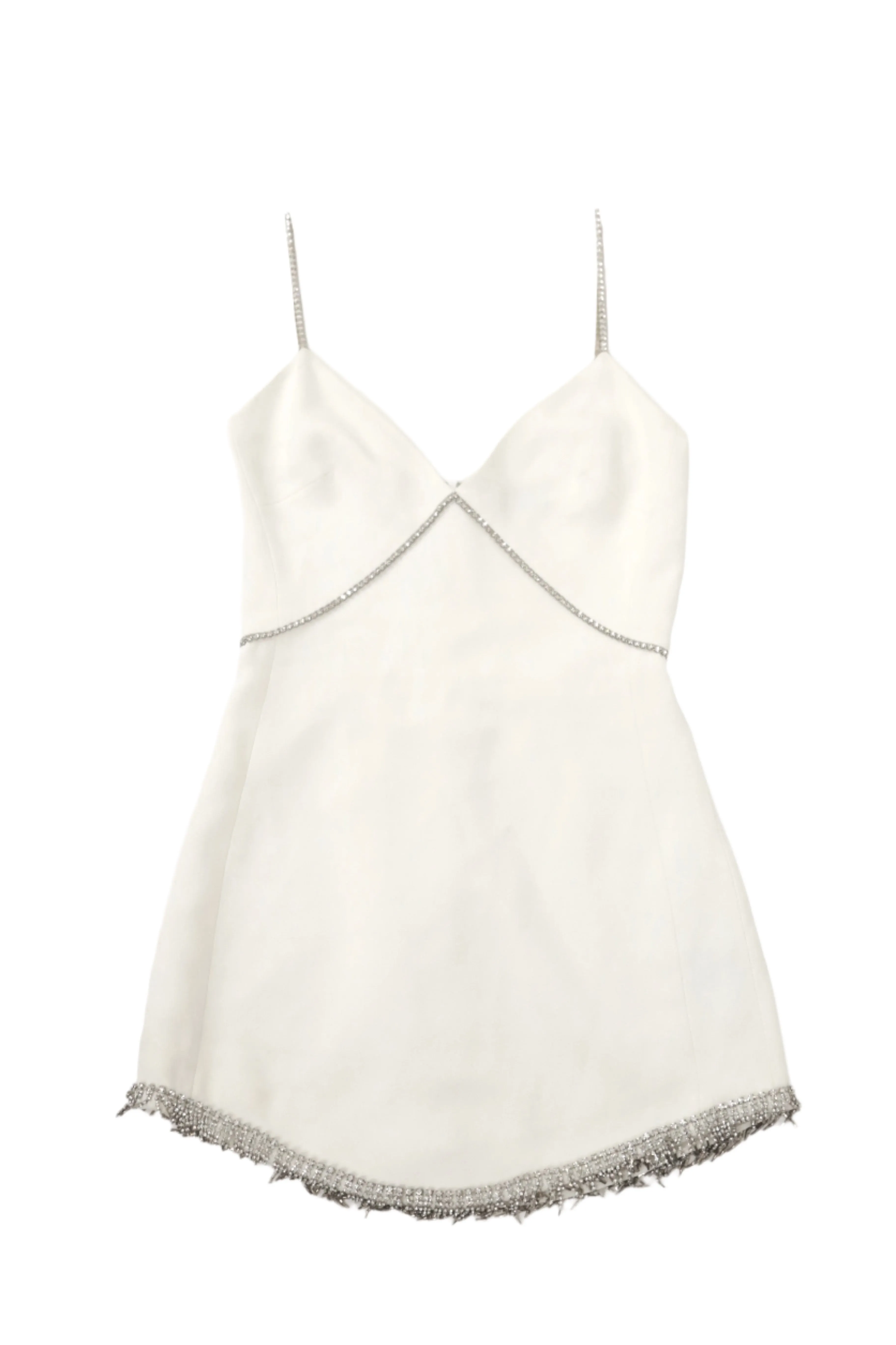 White Sleeveless Rhinestone Trim Mini Dress