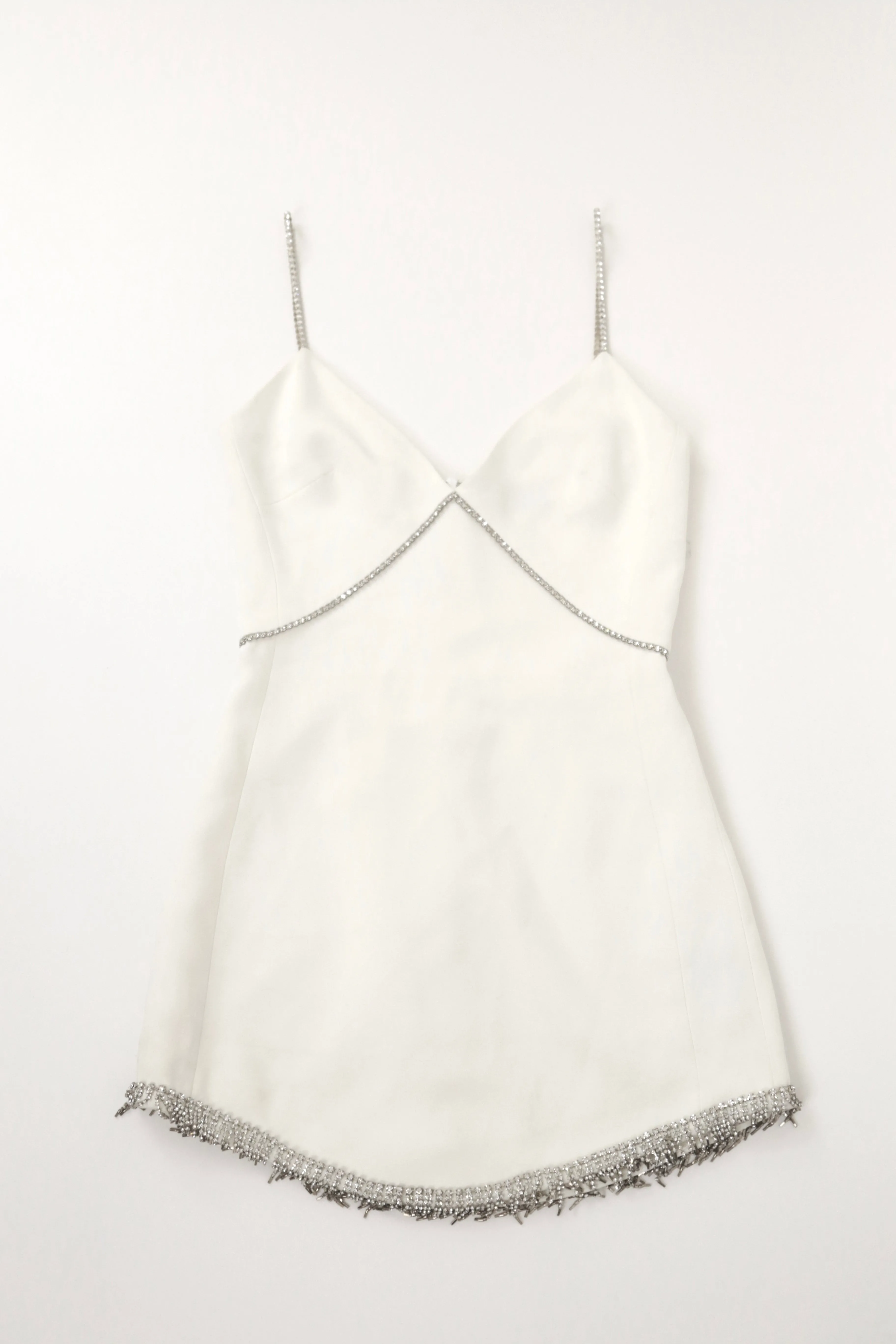 White Sleeveless Rhinestone Trim Mini Dress