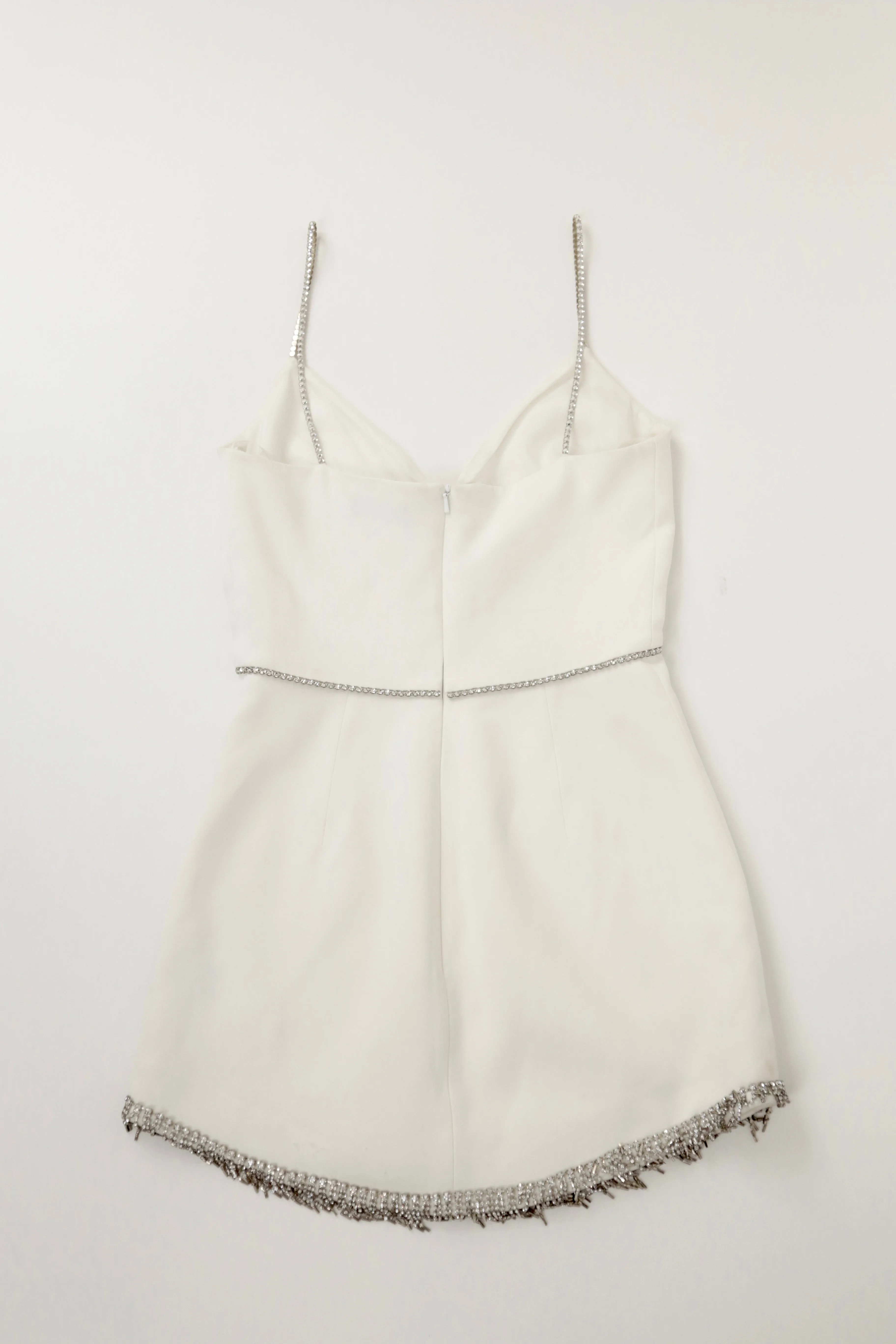White Sleeveless Rhinestone Trim Mini Dress