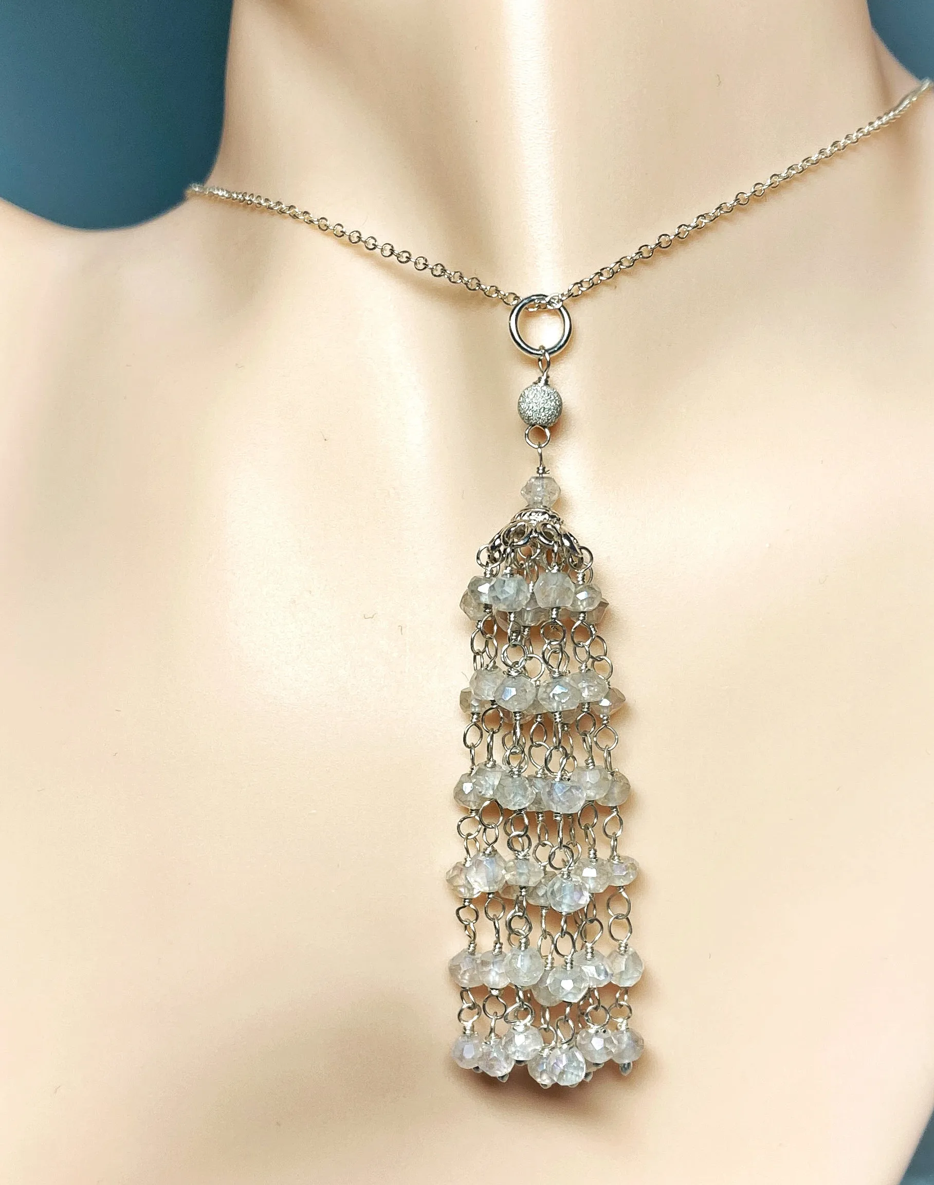 White Tassel and Sterling Silver Wedding Necklace