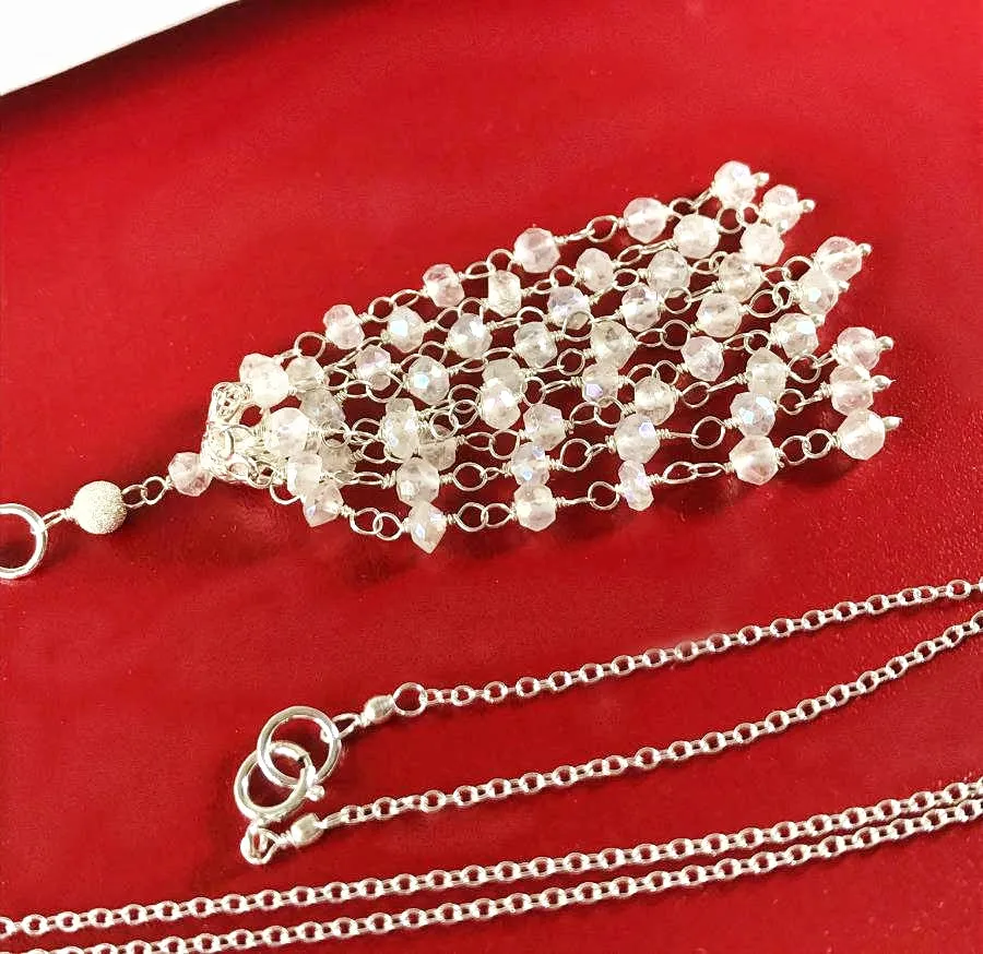 White Tassel and Sterling Silver Wedding Necklace