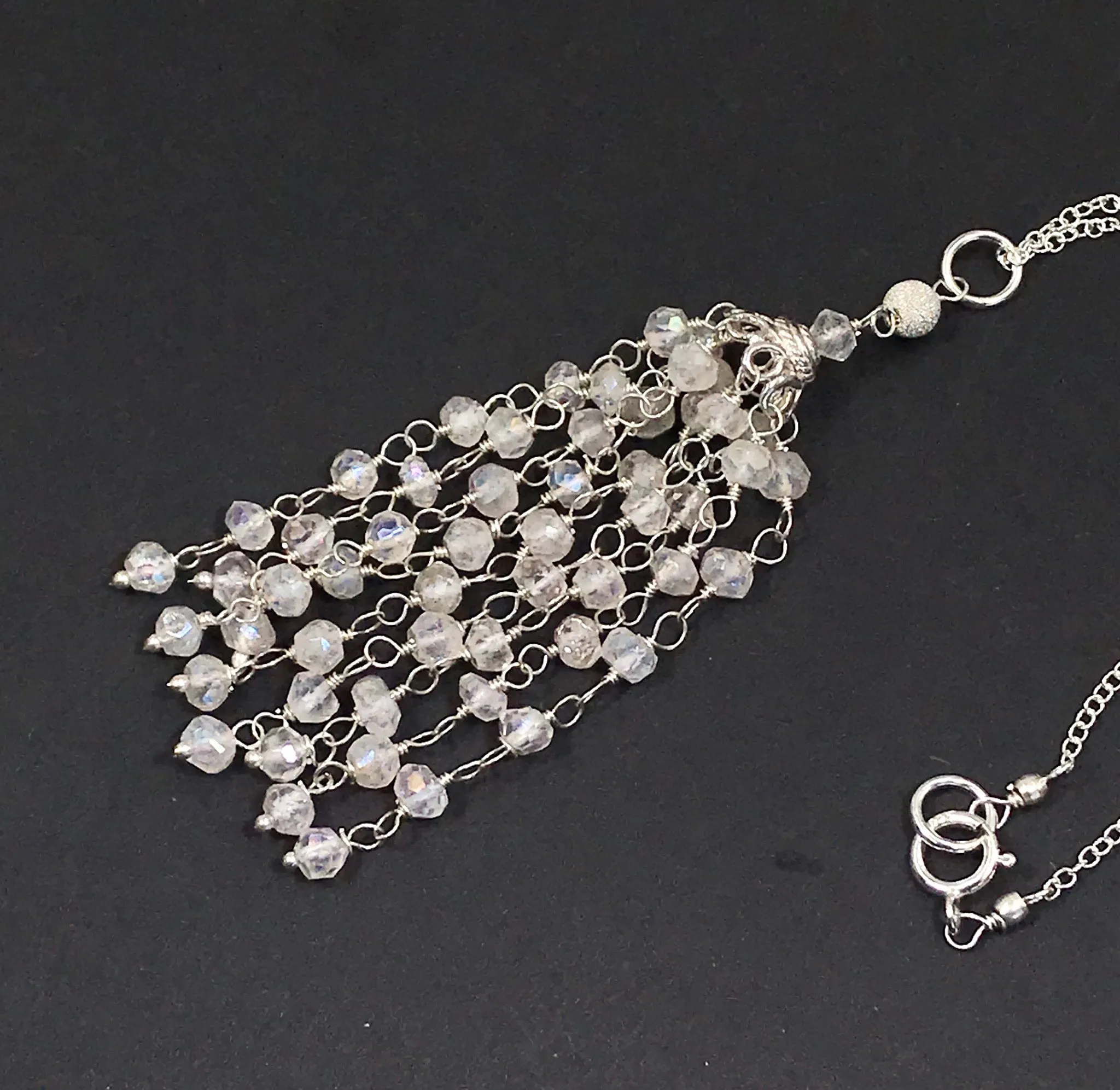 White Tassel and Sterling Silver Wedding Necklace