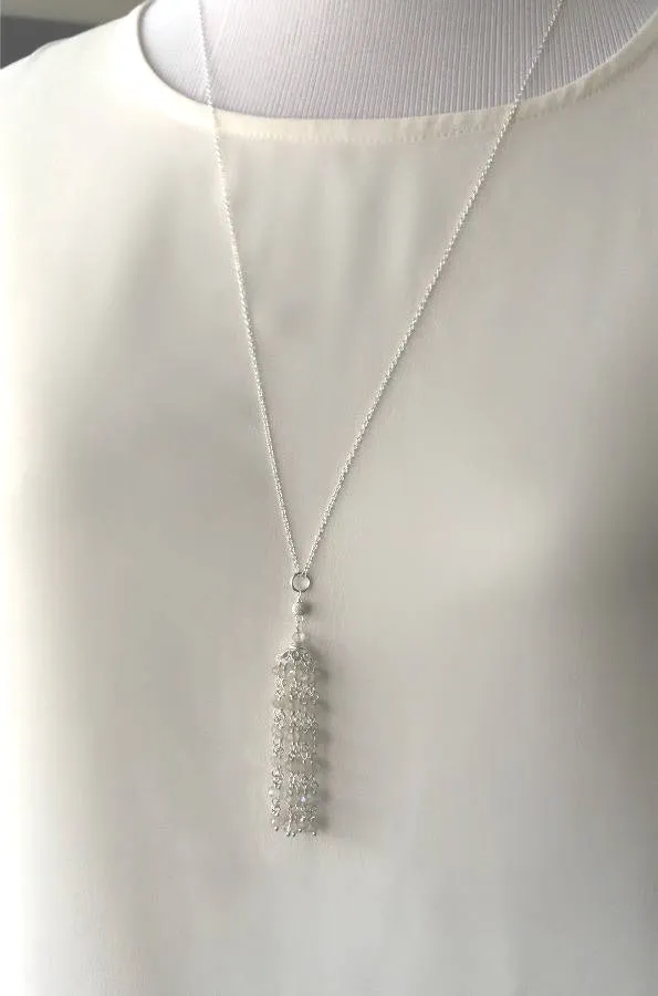 White Tassel and Sterling Silver Wedding Necklace