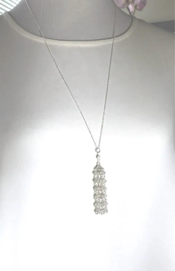 White Tassel and Sterling Silver Wedding Necklace