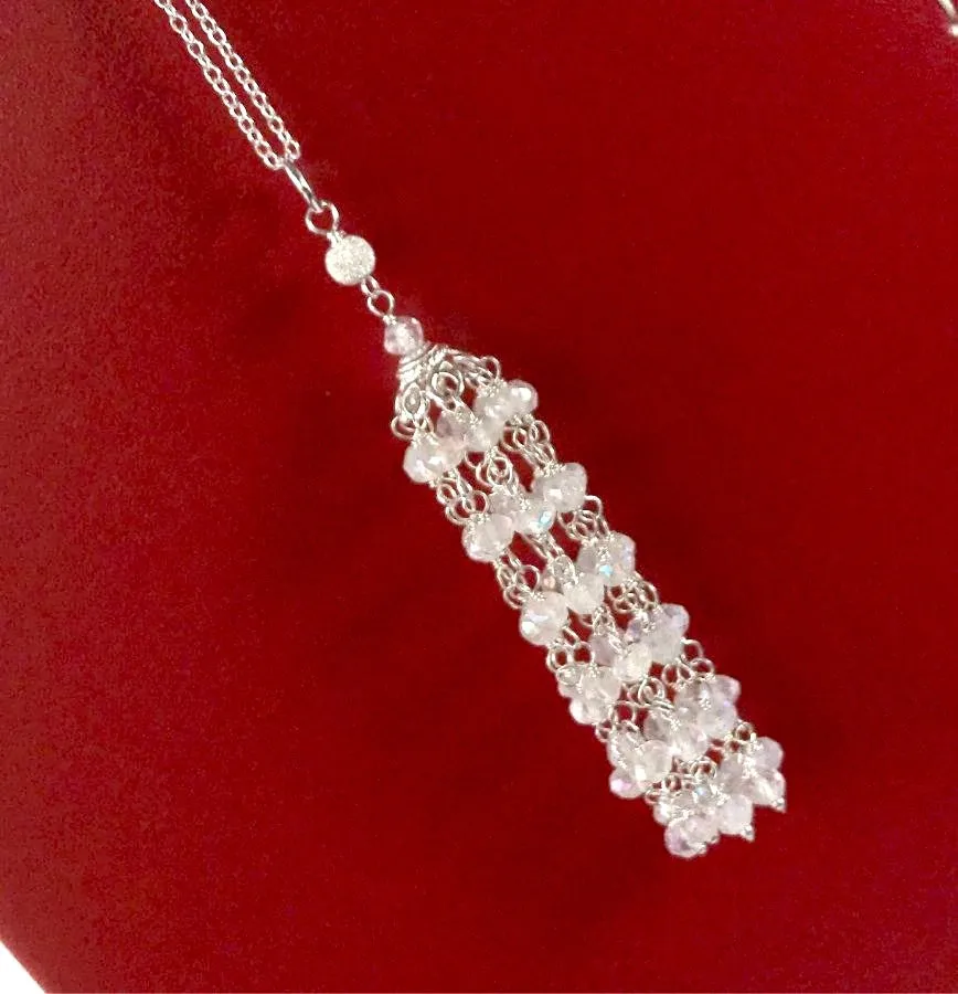 White Tassel and Sterling Silver Wedding Necklace