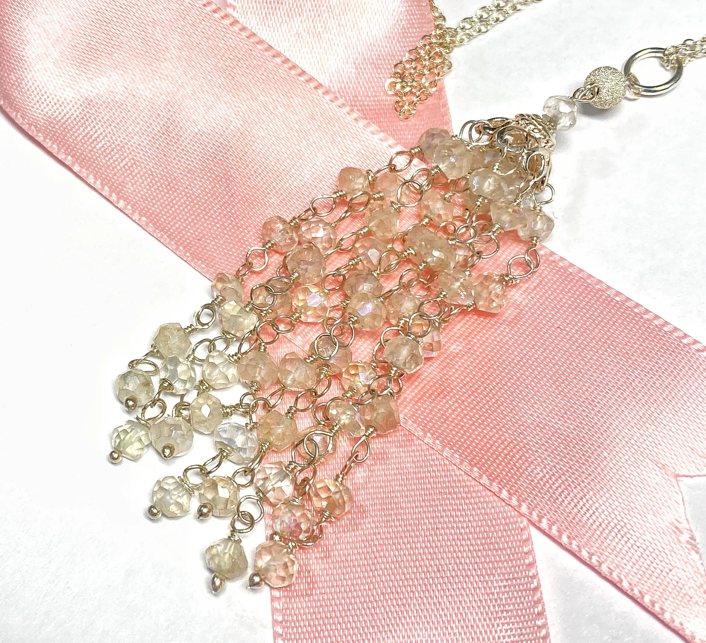 White Tassel and Sterling Silver Wedding Necklace