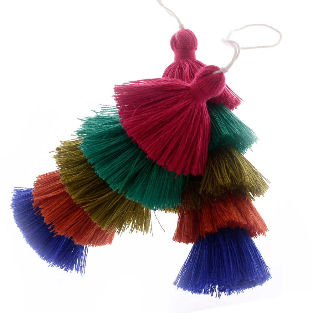 Wholesale Layered Tassel Pendant Five Tier Colorful Cotton Tassel for Earrings pendant handmade 2pcs 10192858
