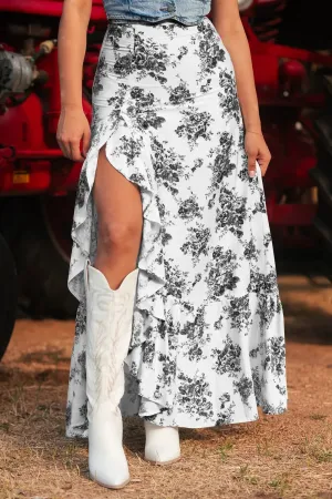 Wildflower Waltz Asymmetrical Ruffle Maxi Skirt