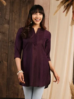 Wine Ethnic Wear Chanderi Silk Straight Tunics for Ladies - Zola