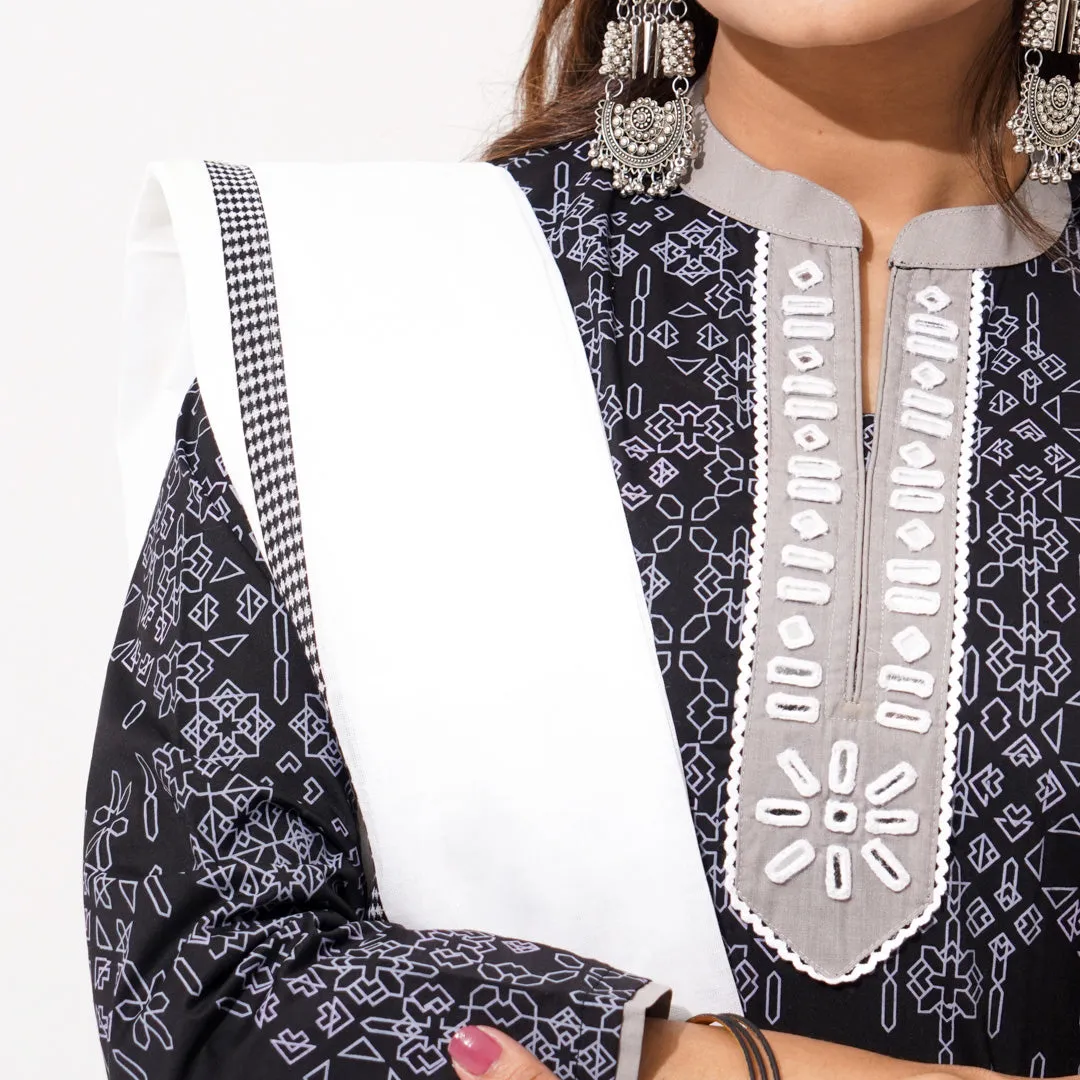 Women Black & White Ethnic Three Piece Set