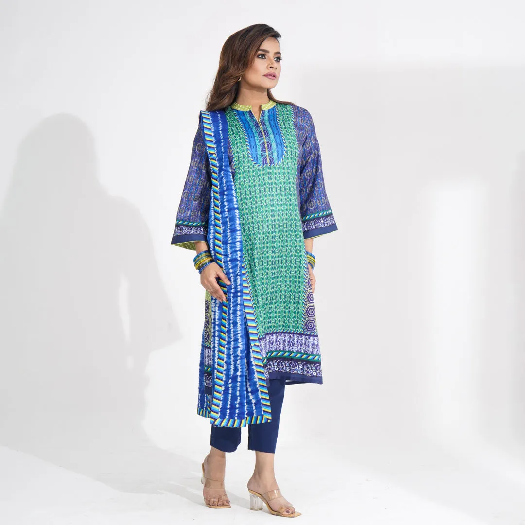 Women Blue Ethnic Three Piece Set