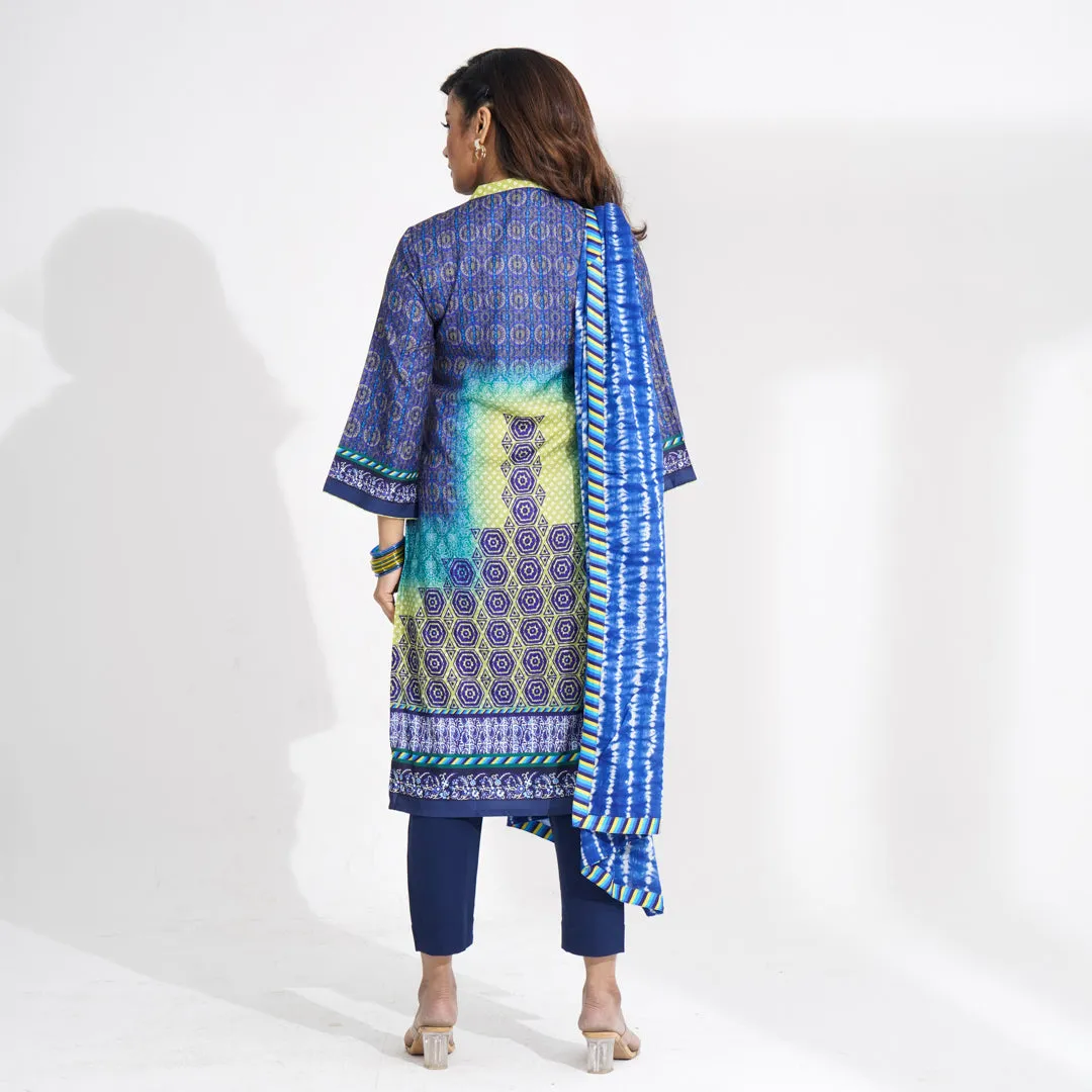 Women Blue Ethnic Three Piece Set