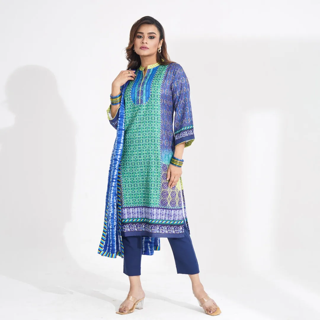 Women Blue Ethnic Three Piece Set