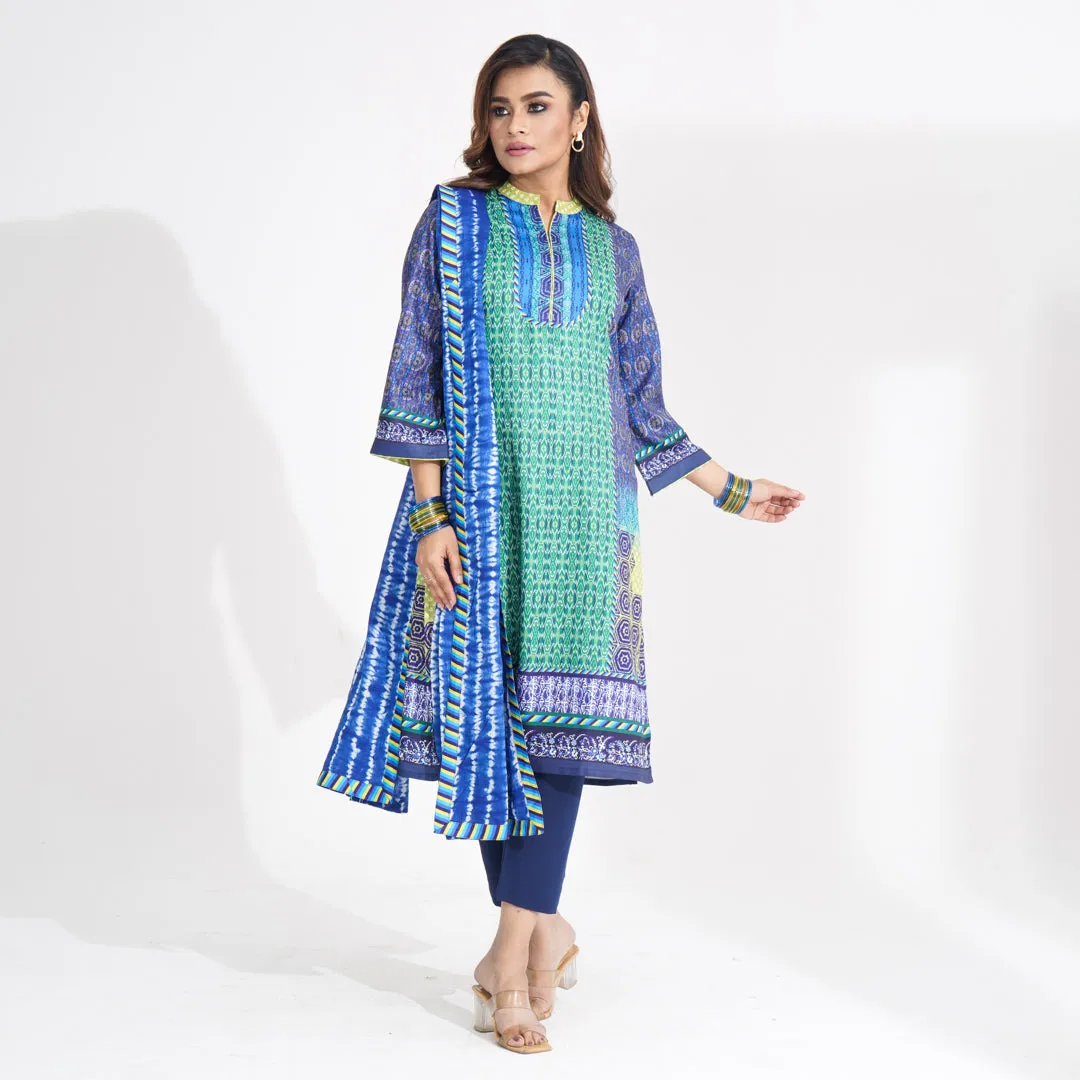 Women Blue Ethnic Three Piece Set