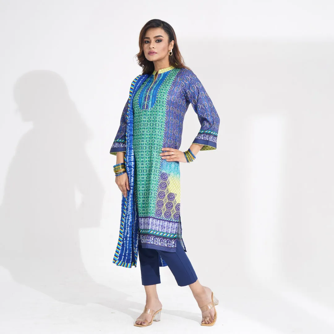 Women Blue Ethnic Three Piece Set