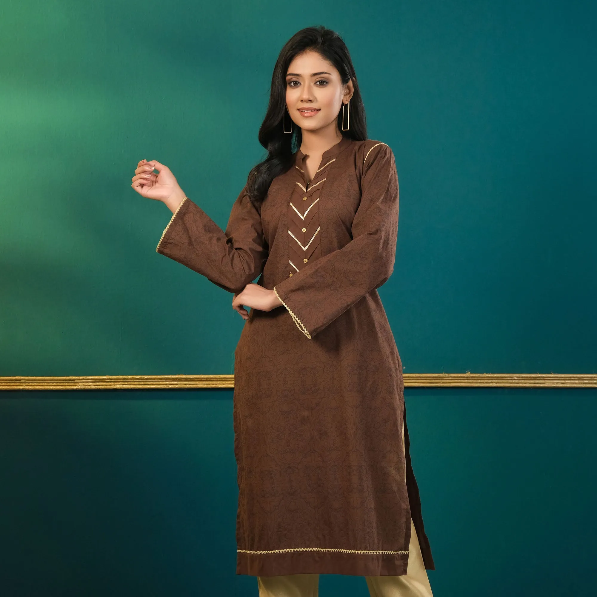 Women Brown Cotton Kurti
