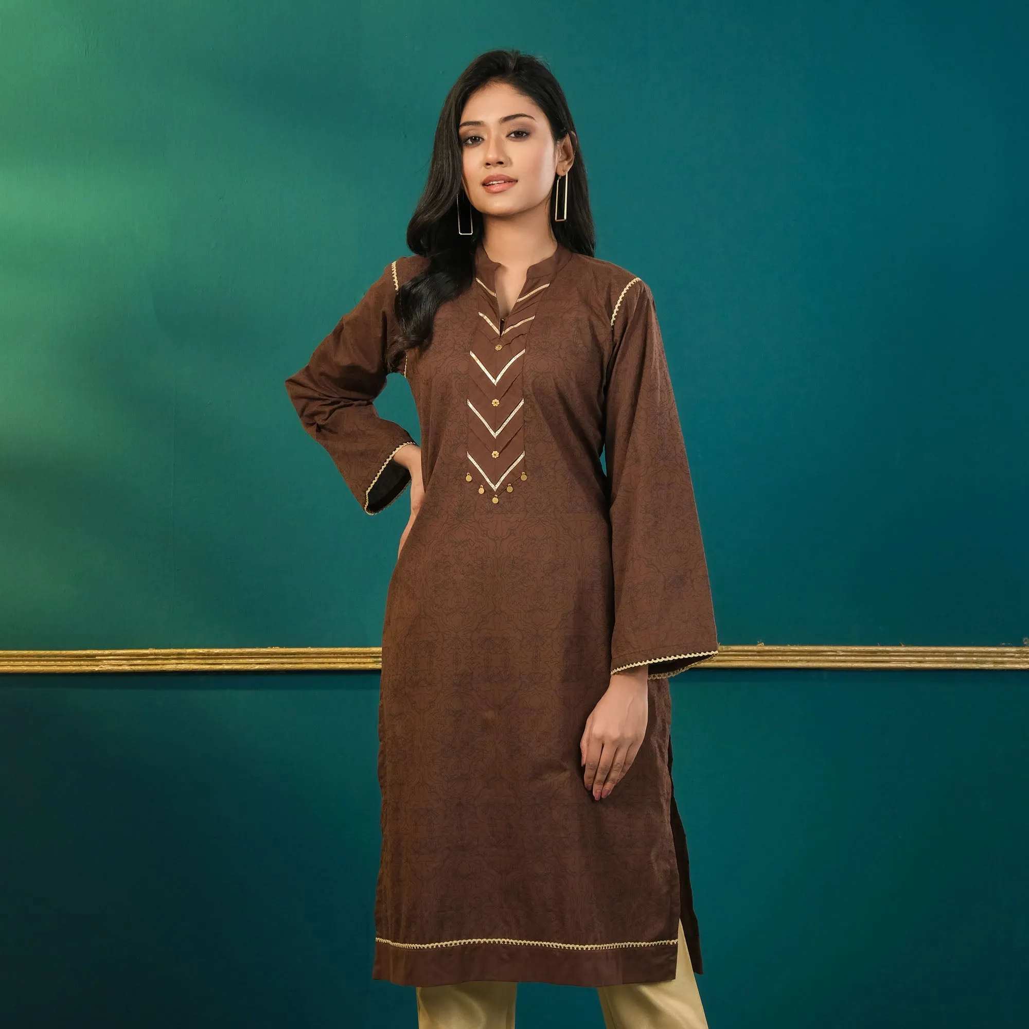Women Brown Cotton Kurti