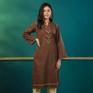 Women Brown Cotton Kurti