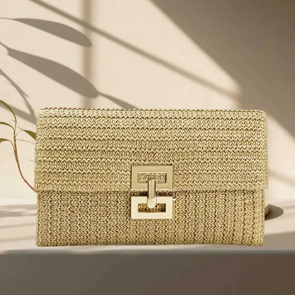 Women Crochet Beach Handbag Versatile Weaving Clutch Bag Simple Clutch Purse Ladies Summer Daily Bag