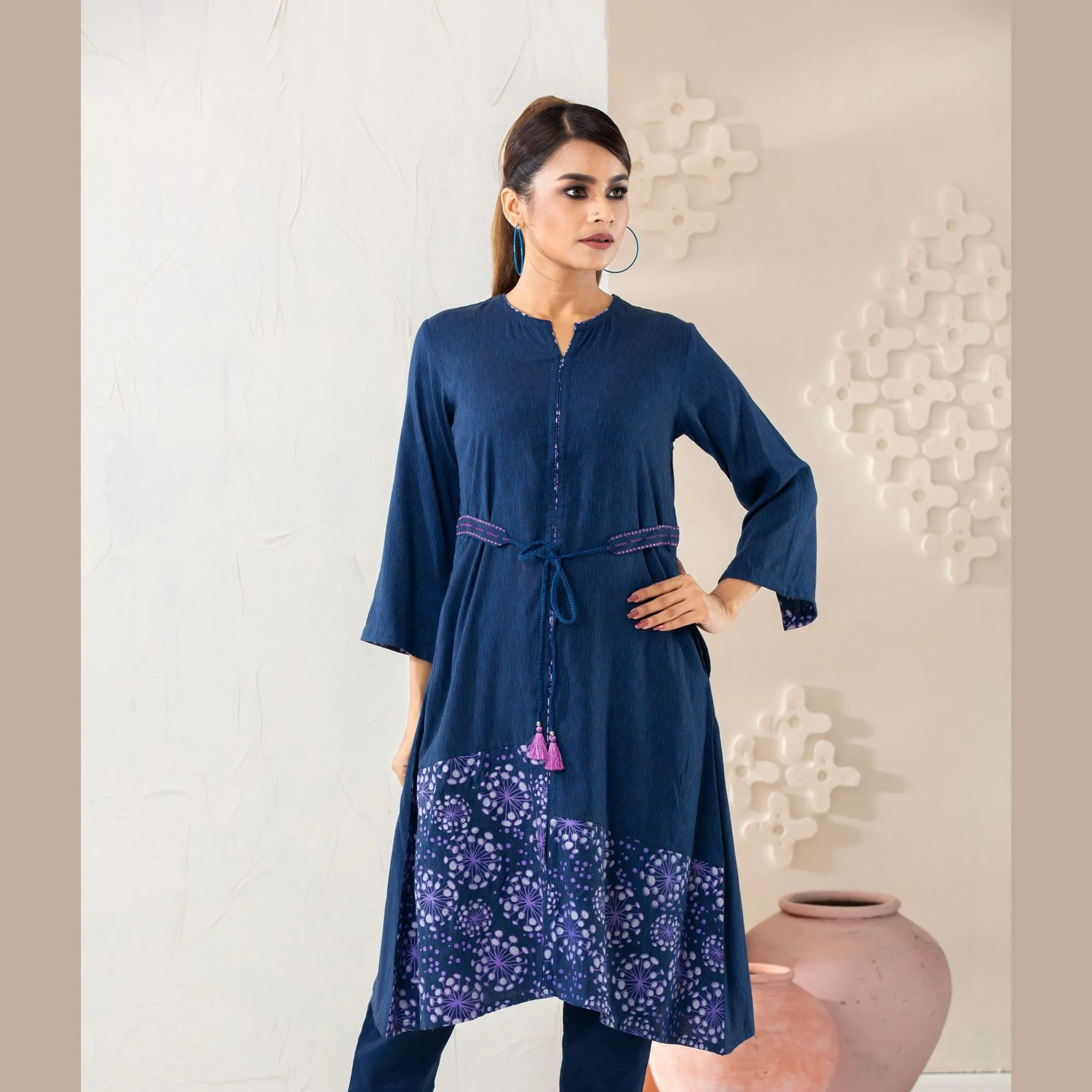 Women Navy Fusion Kurti