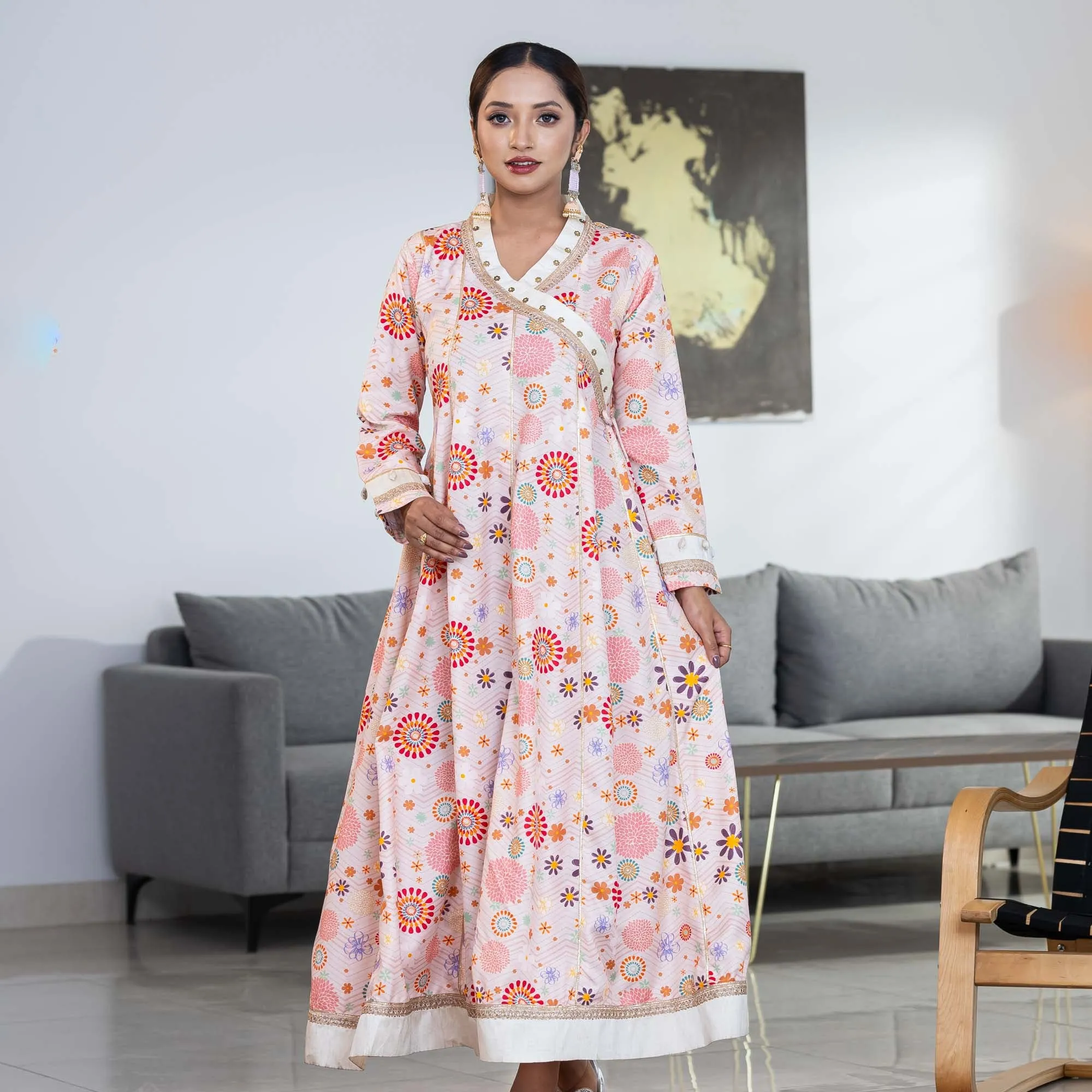Women Off-White Digital Print Gown