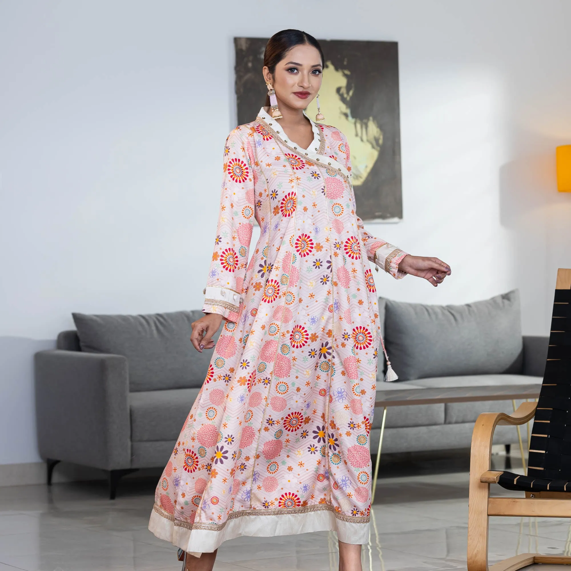 Women Off-White Digital Print Gown