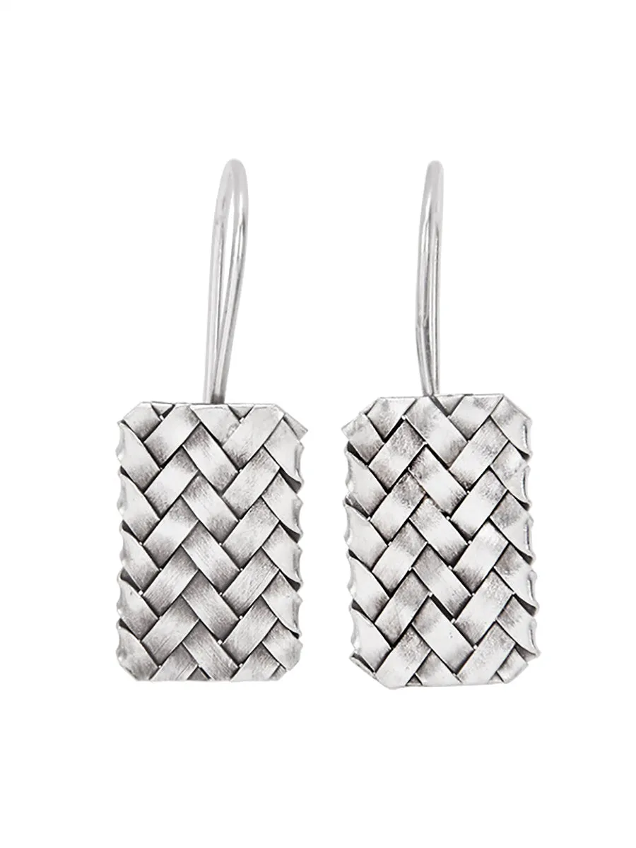 Women Vintage S925Silver Knitted Ethnic Earrings