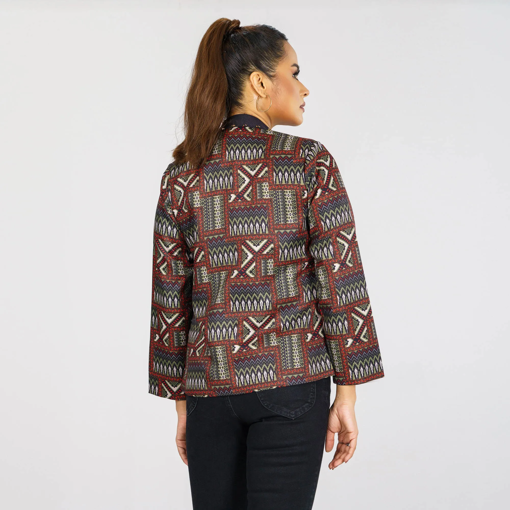 Womens Black & Olive Ethnic Jacket