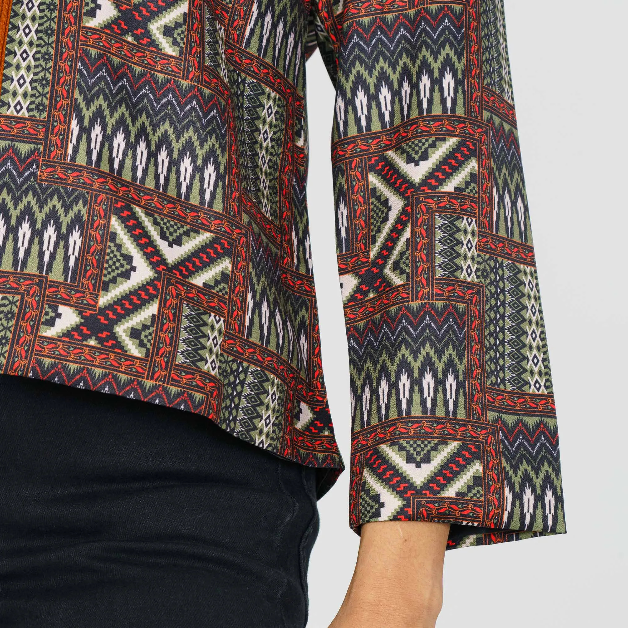 Womens Black & Olive Ethnic Jacket